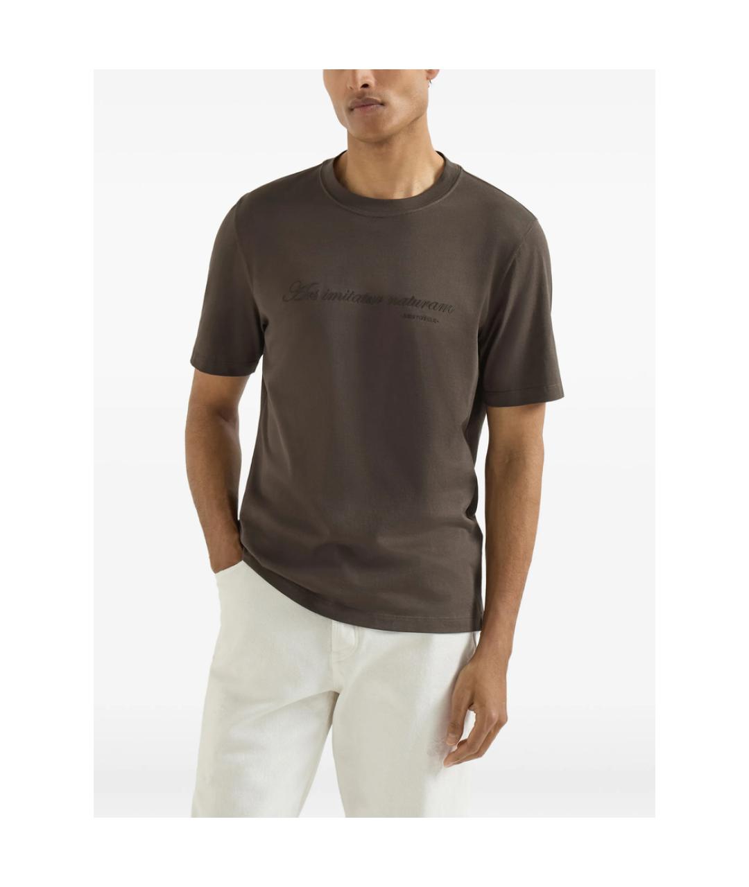 BRUNELLO CUCINELLI Коричневая хлопковая футболка, фото 3