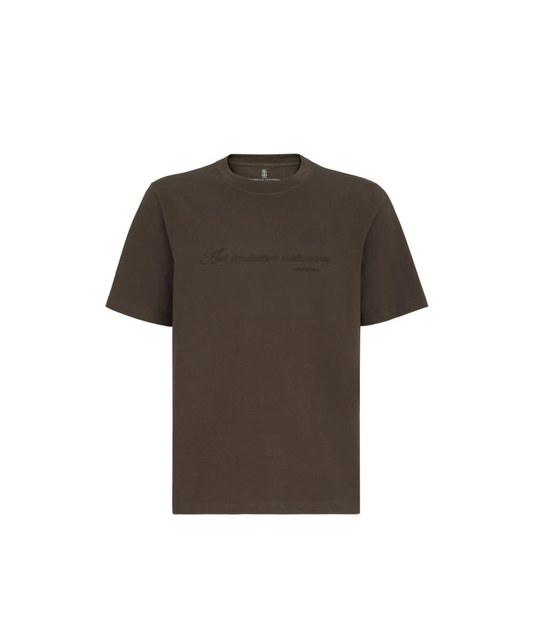 BRUNELLO CUCINELLI Коричневая хлопковая футболка, фото 1