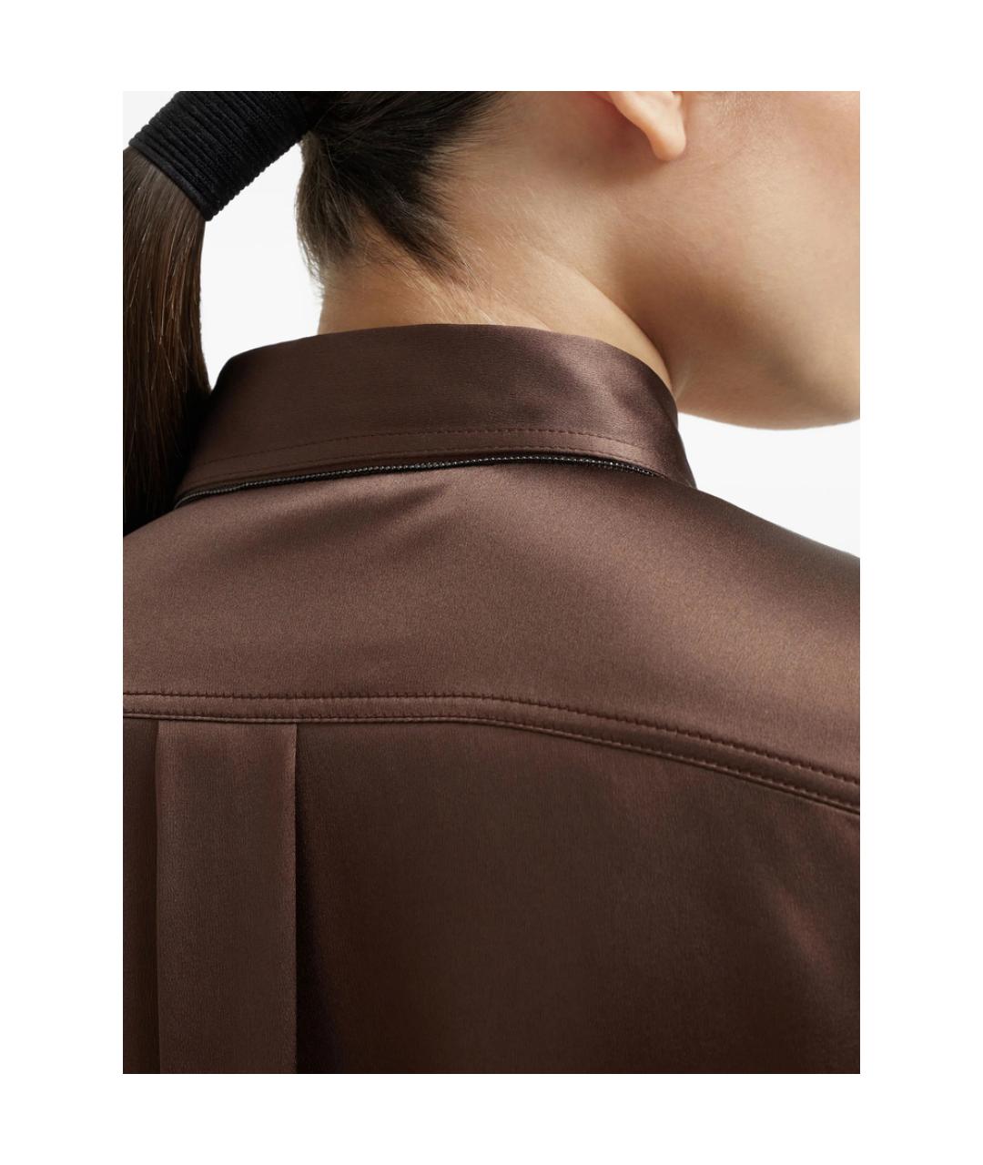 BRUNELLO CUCINELLI Коричневая шелковая рубашка, фото 4