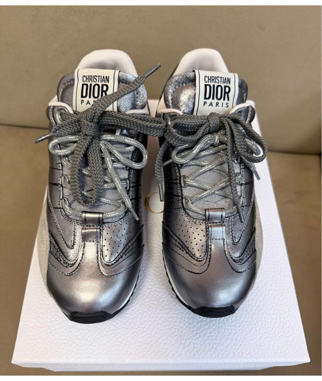 CHRISTIAN DIOR Серебряные кожаные кроссовки, фото 3