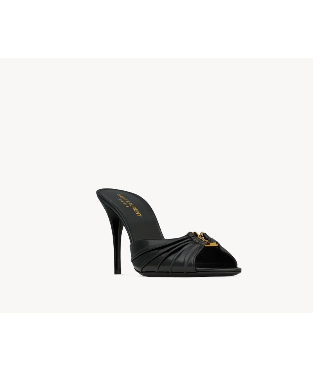 SAINT LAURENT Черные кожаные мюли, фото 4