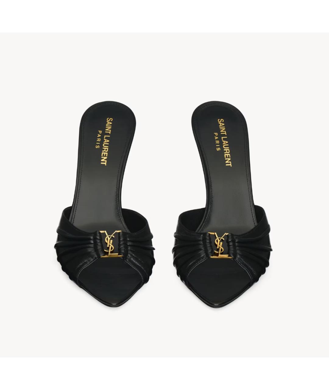 SAINT LAURENT Черные кожаные мюли, фото 3