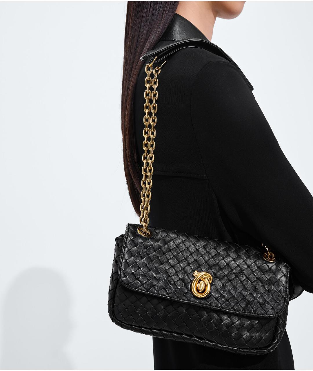 BOTTEGA VENETA Черная кожаная сумка через плечо, фото 2