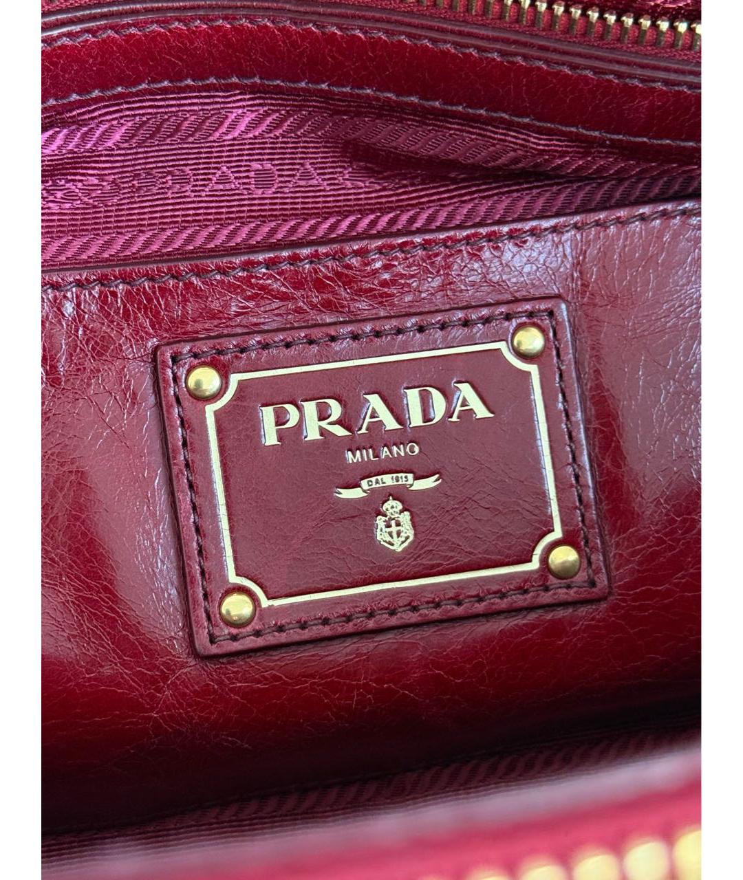 PRADA Бордовая кожаная сумка с короткими ручками, фото 8