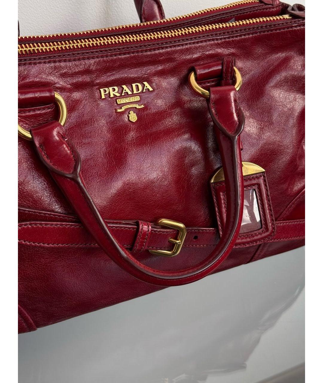 PRADA Бордовая кожаная сумка с короткими ручками, фото 4