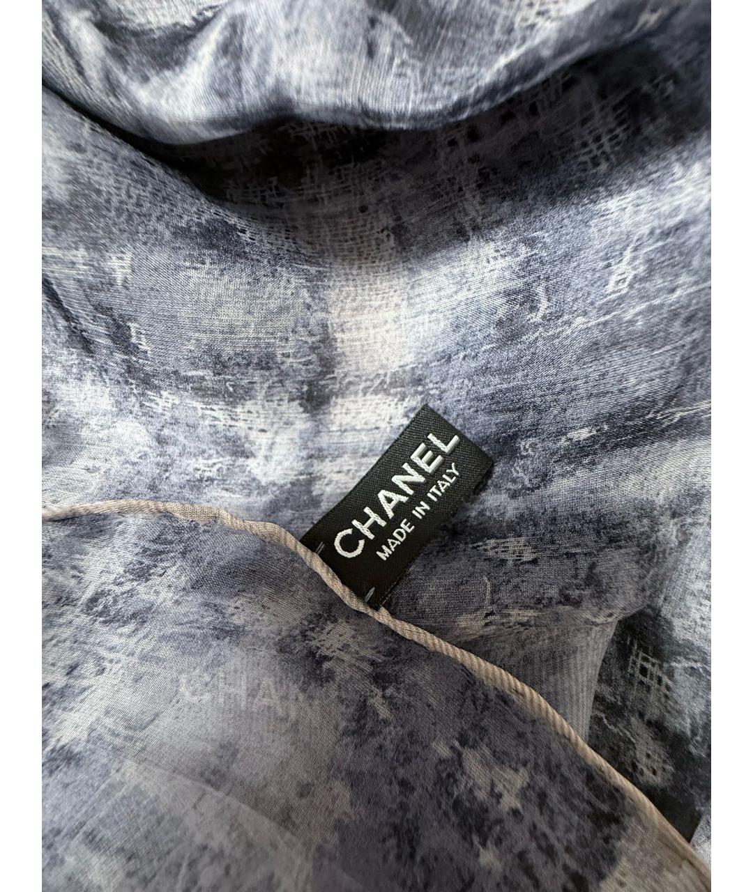 CHANEL Серый шелковый шарф, фото 7