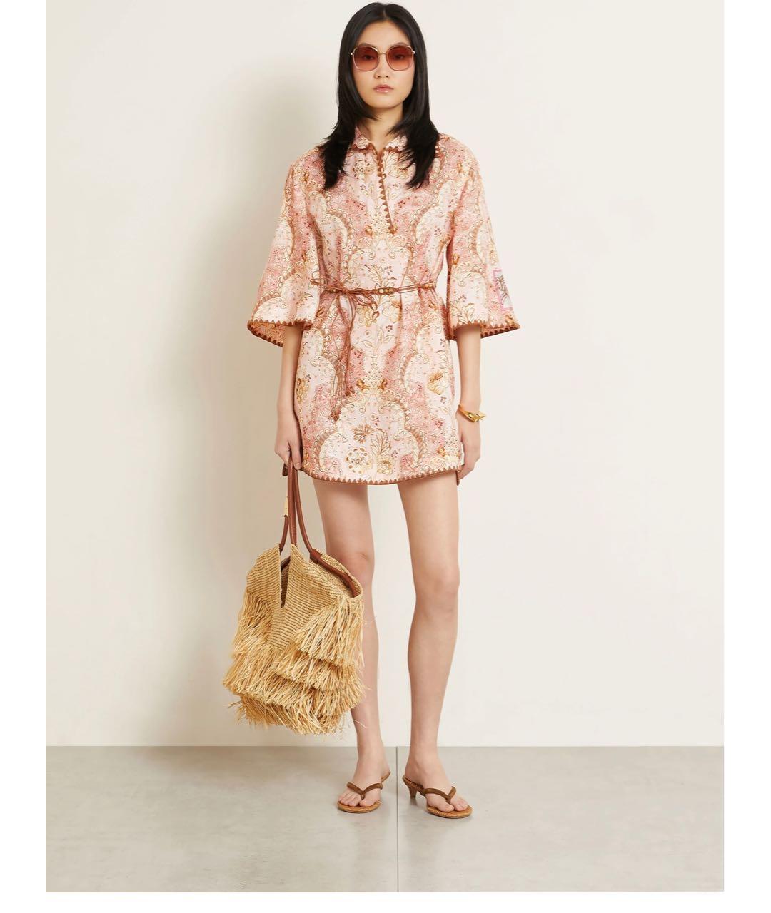 ZIMMERMANN Розовое льняное коктейльное платье, фото 7