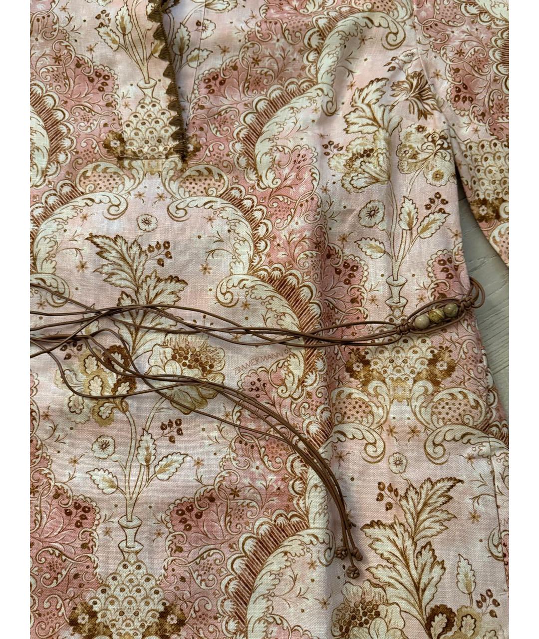 ZIMMERMANN Розовое льняное коктейльное платье, фото 5