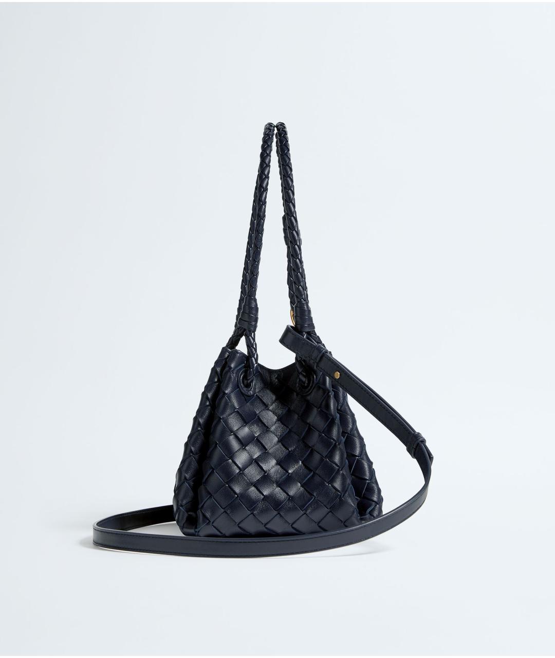 BOTTEGA VENETA Темно-синяя кожаная сумка с короткими ручками, фото 4