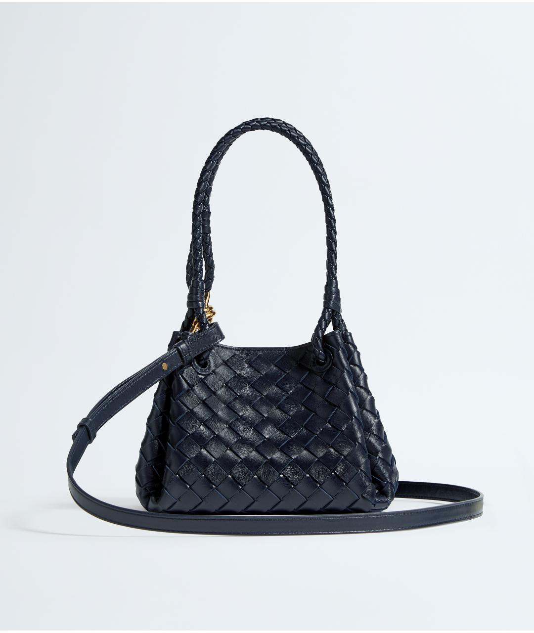 BOTTEGA VENETA Темно-синяя кожаная сумка с короткими ручками, фото 5