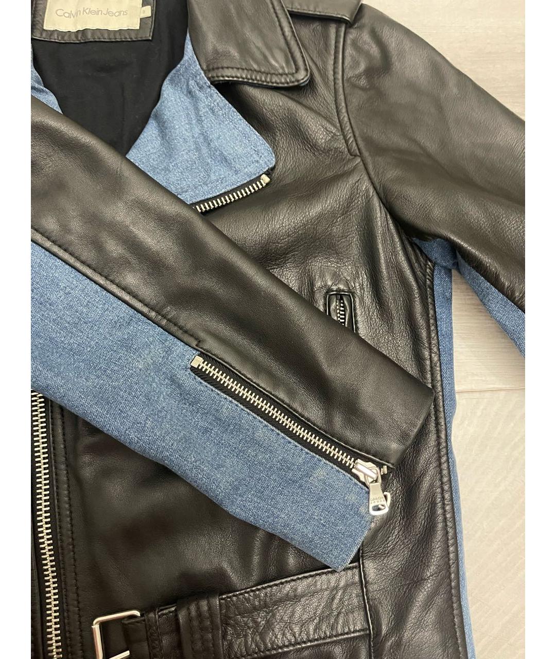 CALVIN KLEIN Черная кожаная куртка, фото 4