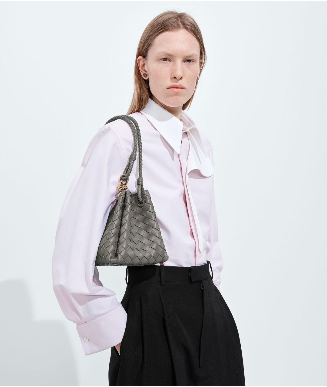 BOTTEGA VENETA Серая кожаная сумка с короткими ручками, фото 5