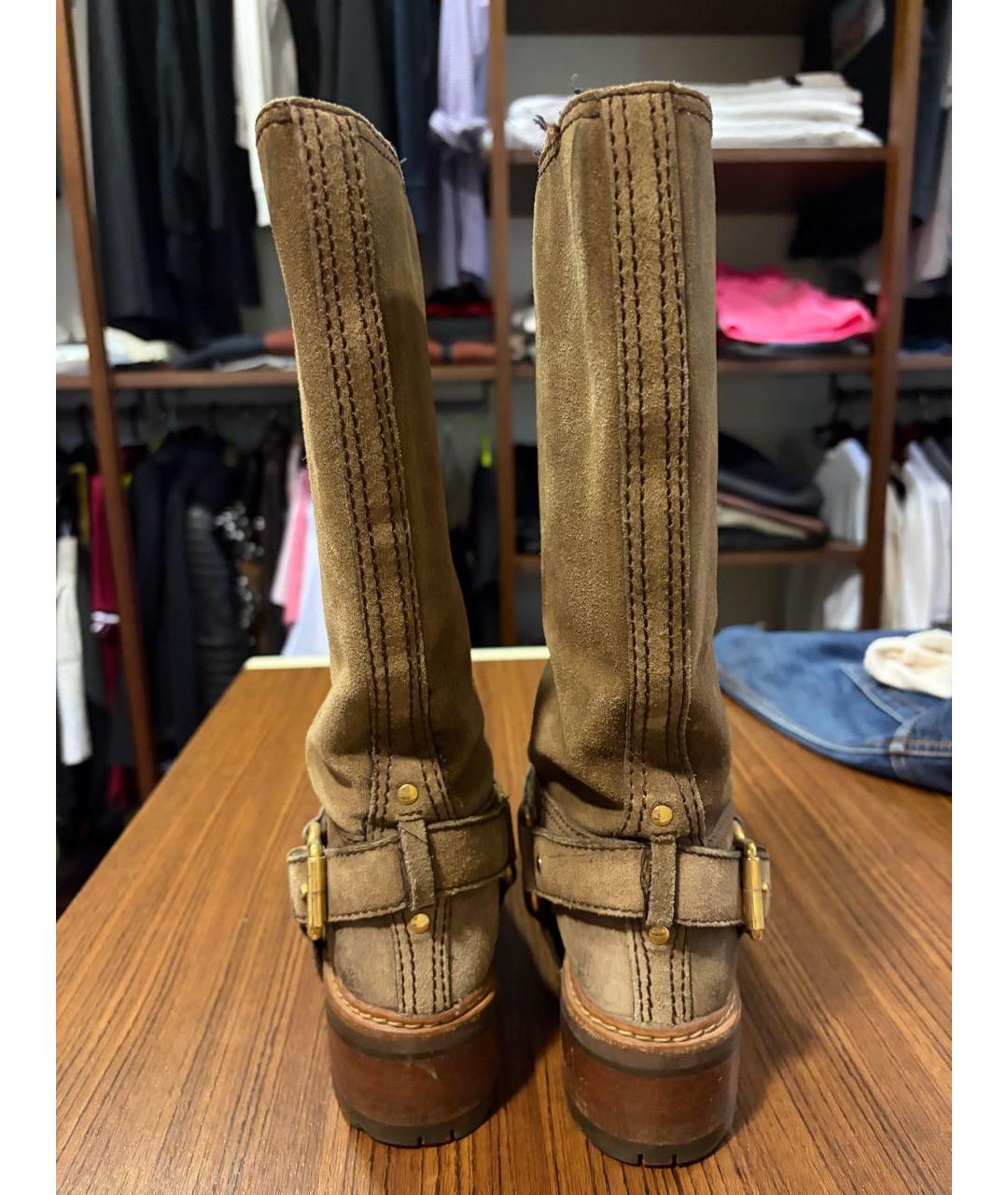 PRADA Бежевые нубуковые сапоги, фото 8