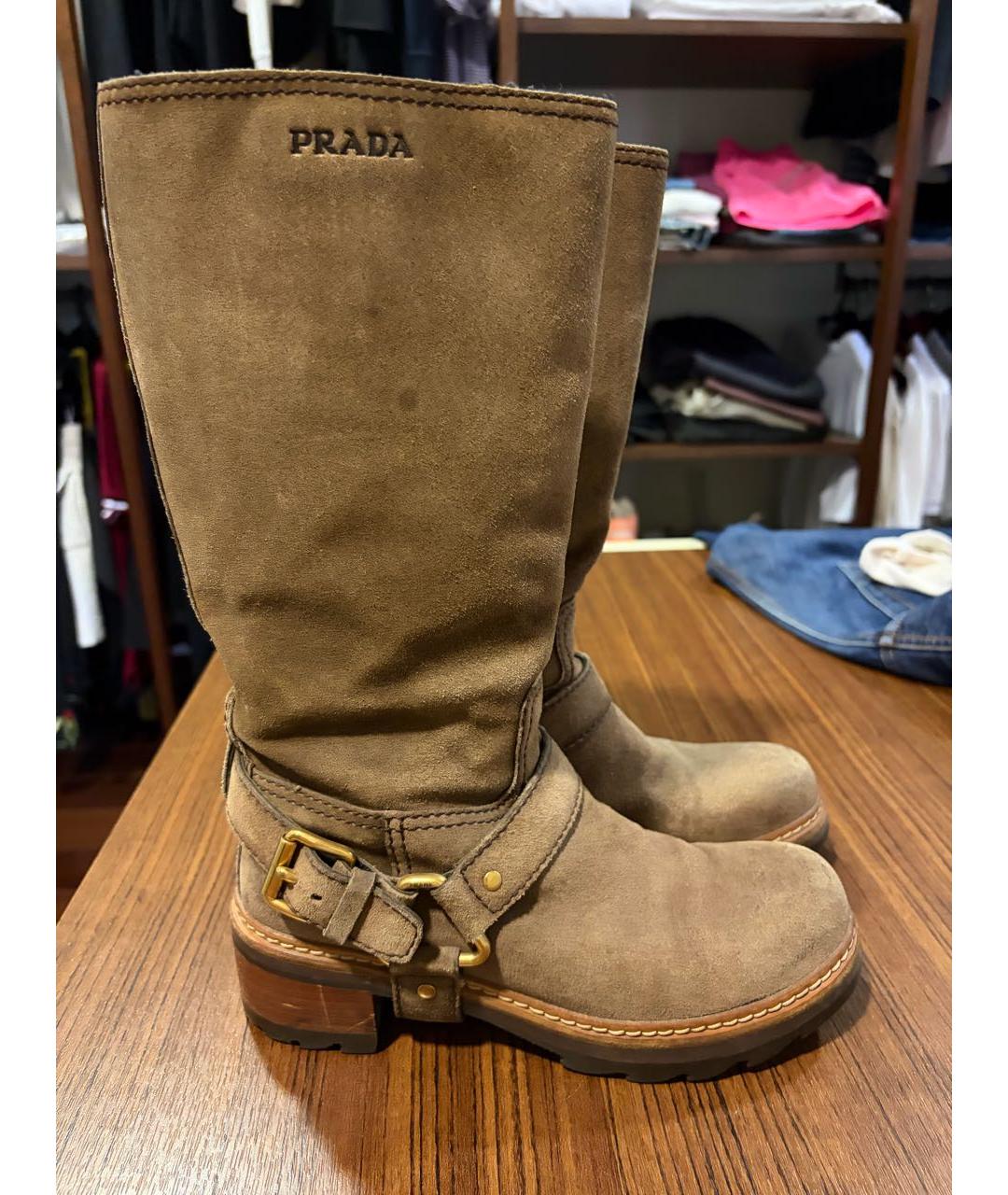 PRADA Бежевые нубуковые сапоги, фото 9