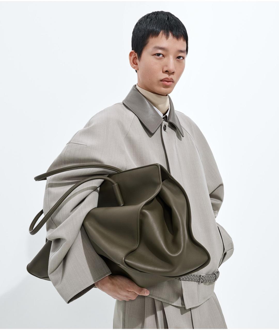 BOTTEGA VENETA Хаки кожаная сумка тоут, фото 6
