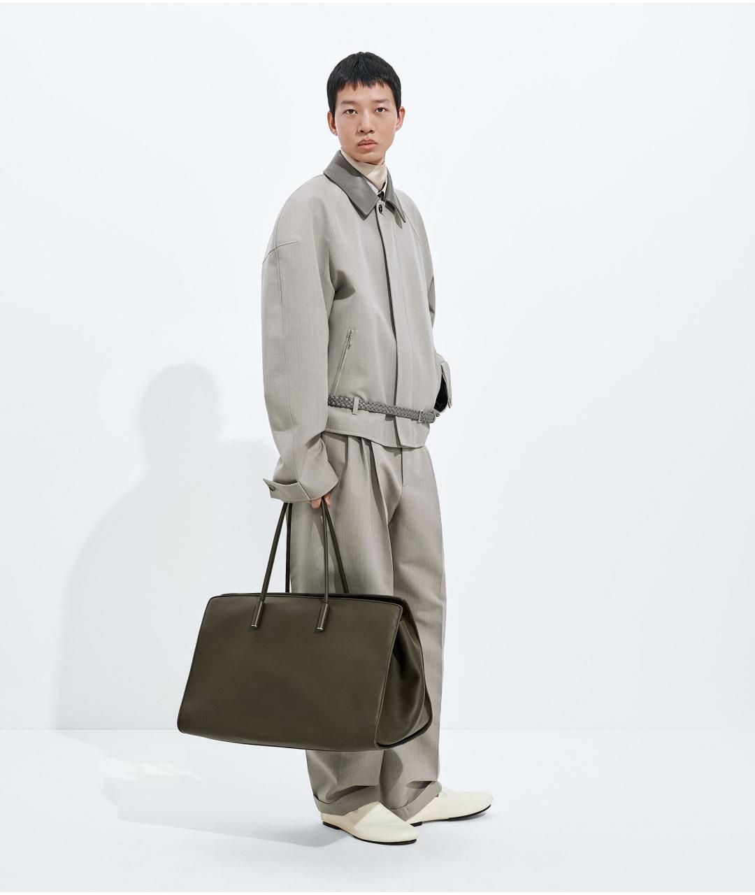 BOTTEGA VENETA Хаки кожаная сумка тоут, фото 2