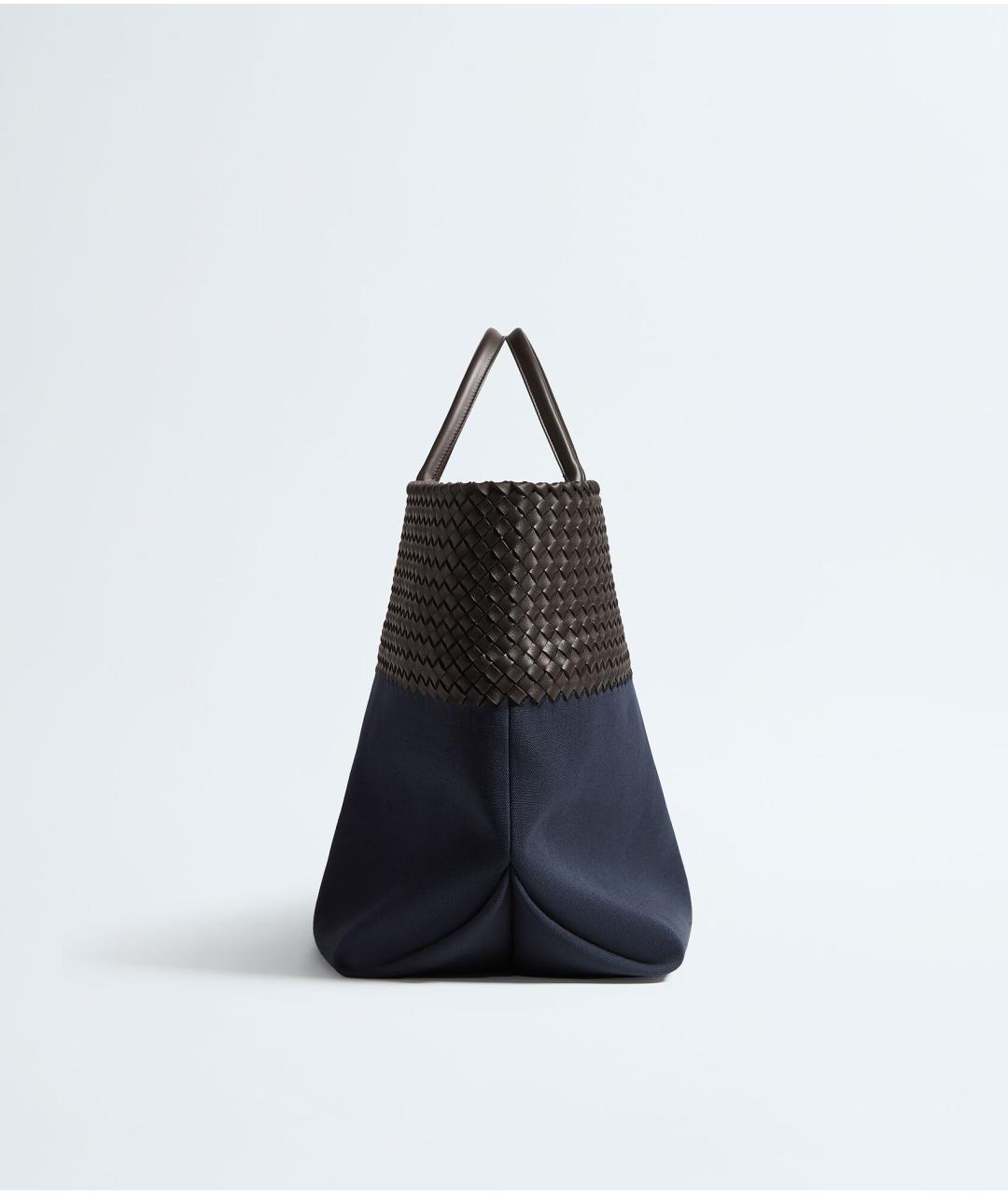 BOTTEGA VENETA Темно-синяя льняная сумка тоут, фото 4