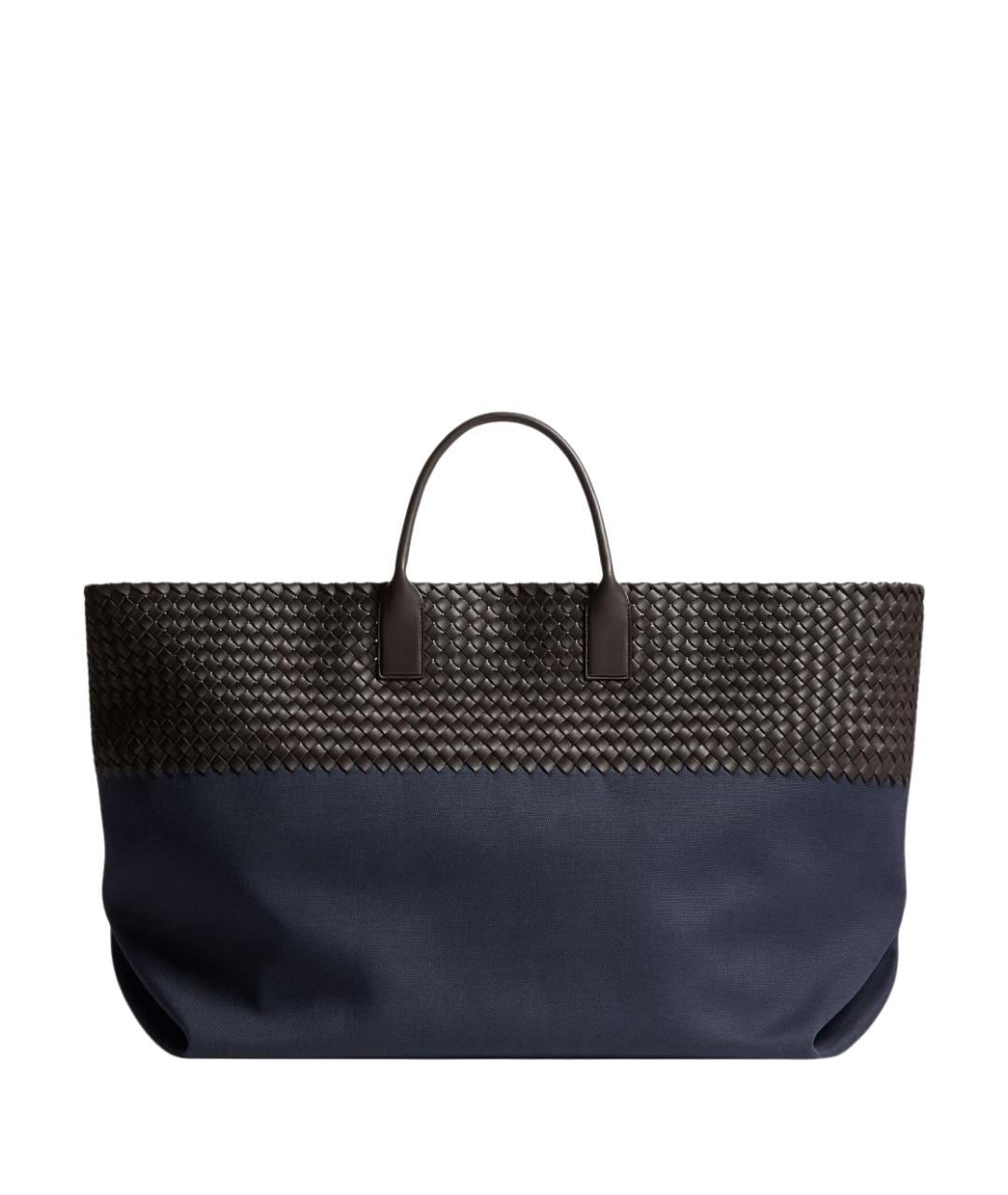 BOTTEGA VENETA Темно-синяя льняная сумка тоут, фото 1