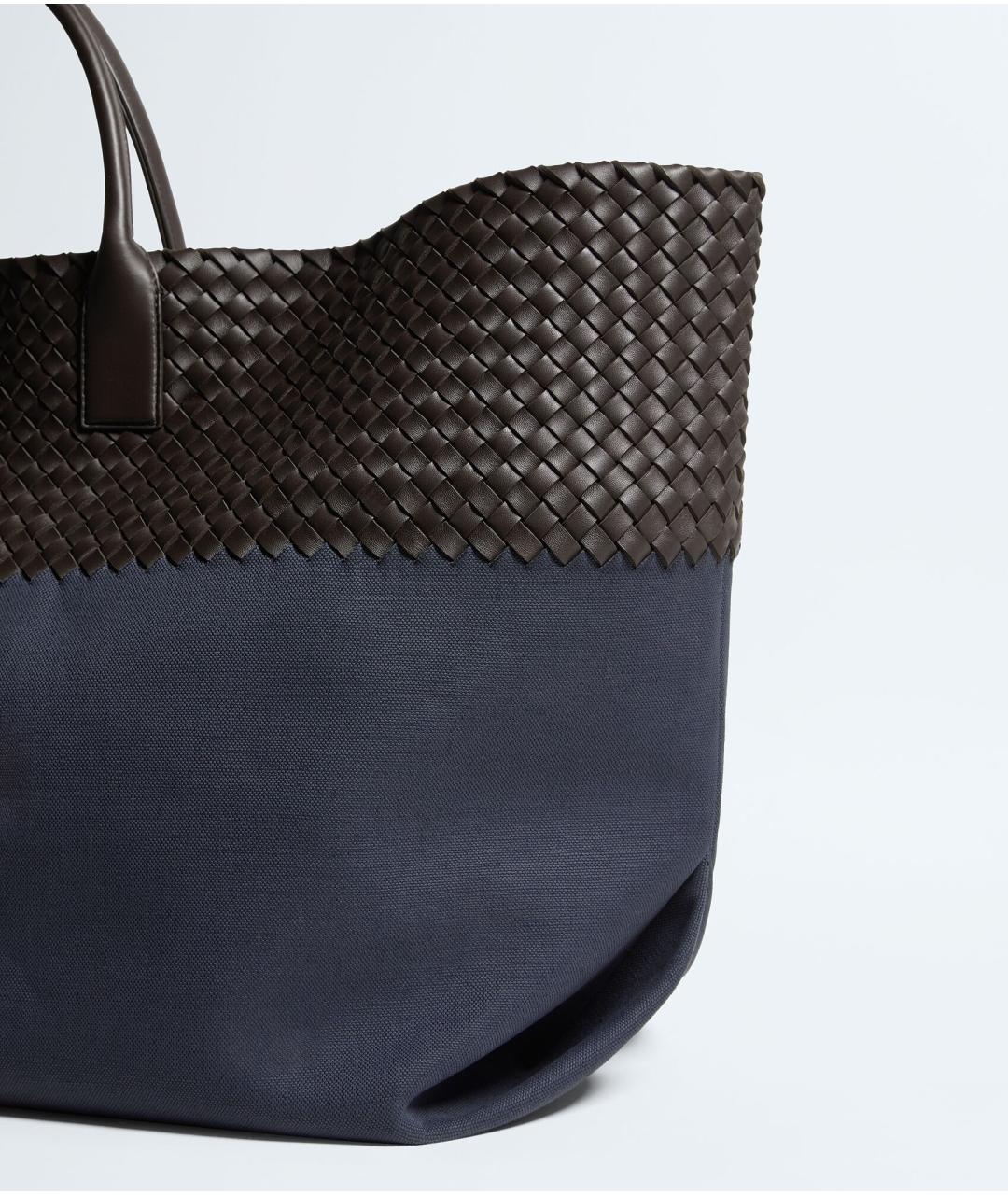 BOTTEGA VENETA Темно-синяя льняная сумка тоут, фото 6