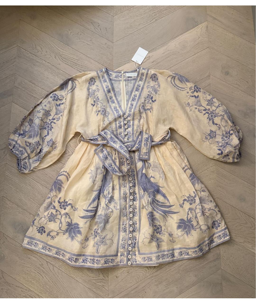 ZIMMERMANN Бежевое льняное повседневное платье, фото 2