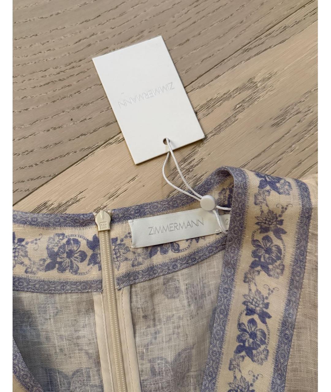 ZIMMERMANN Бежевое льняное повседневное платье, фото 4