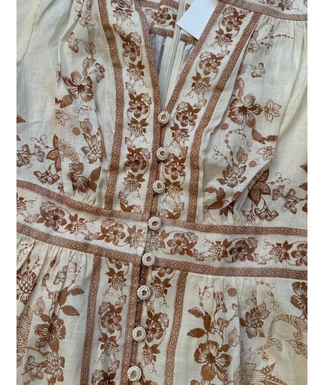 ZIMMERMANN Бежевое льняное повседневное платье, фото 5