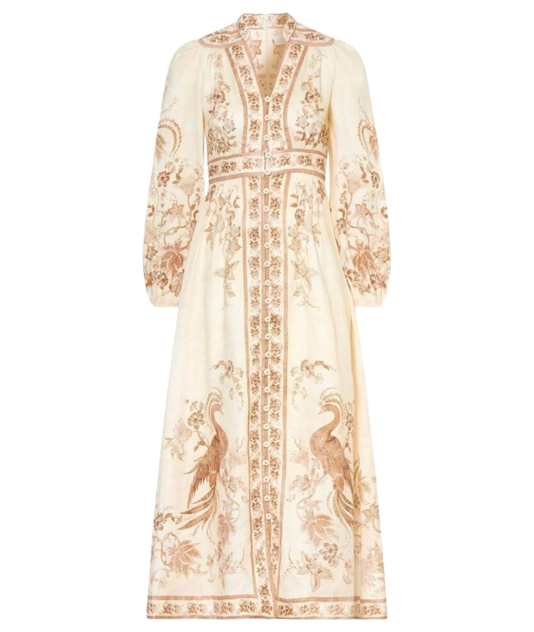 ZIMMERMANN Бежевое льняное повседневное платье, фото 1
