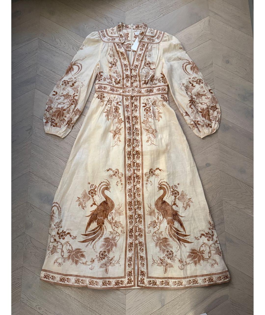 ZIMMERMANN Бежевое льняное повседневное платье, фото 2