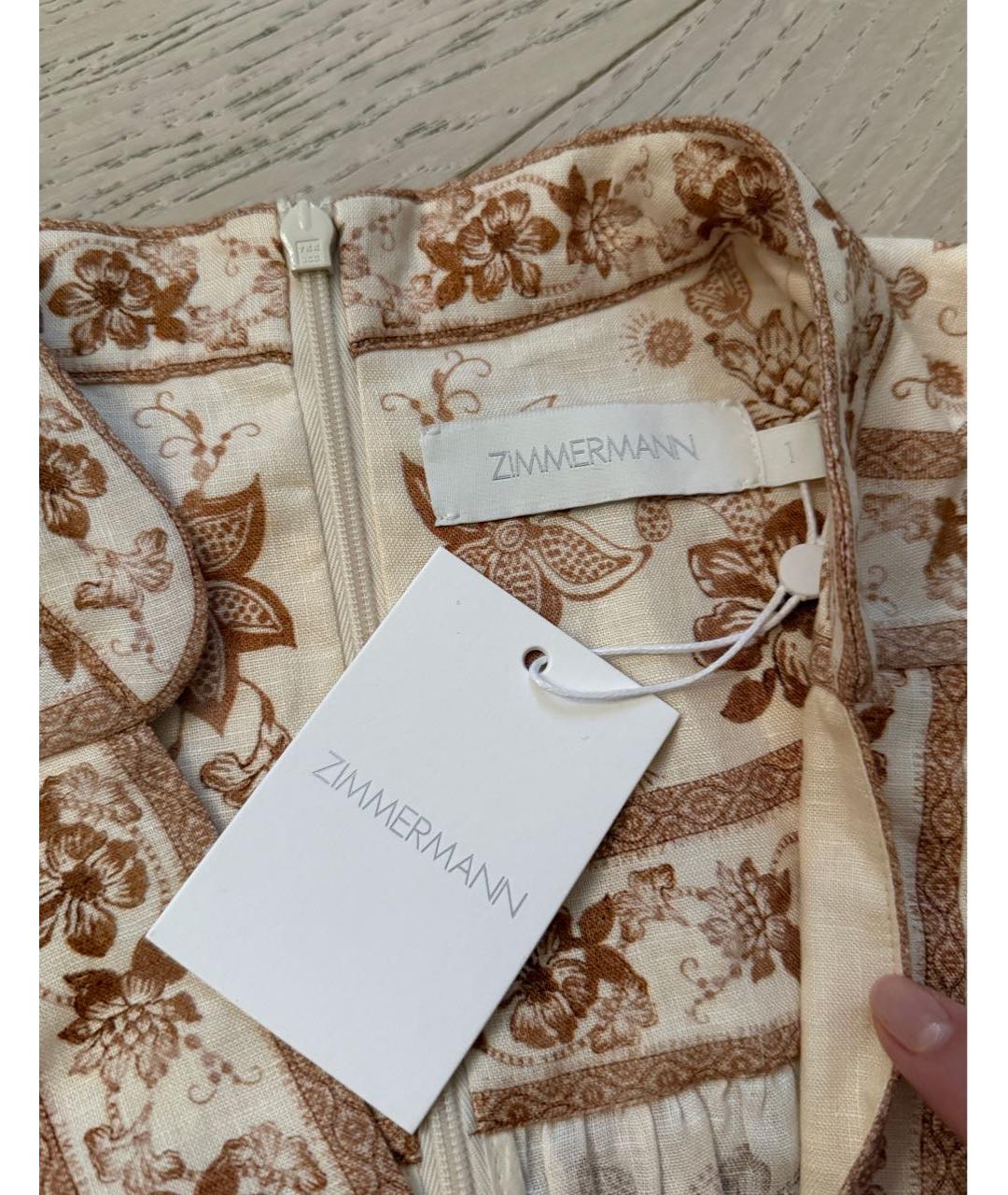 ZIMMERMANN Бежевое льняное повседневное платье, фото 4