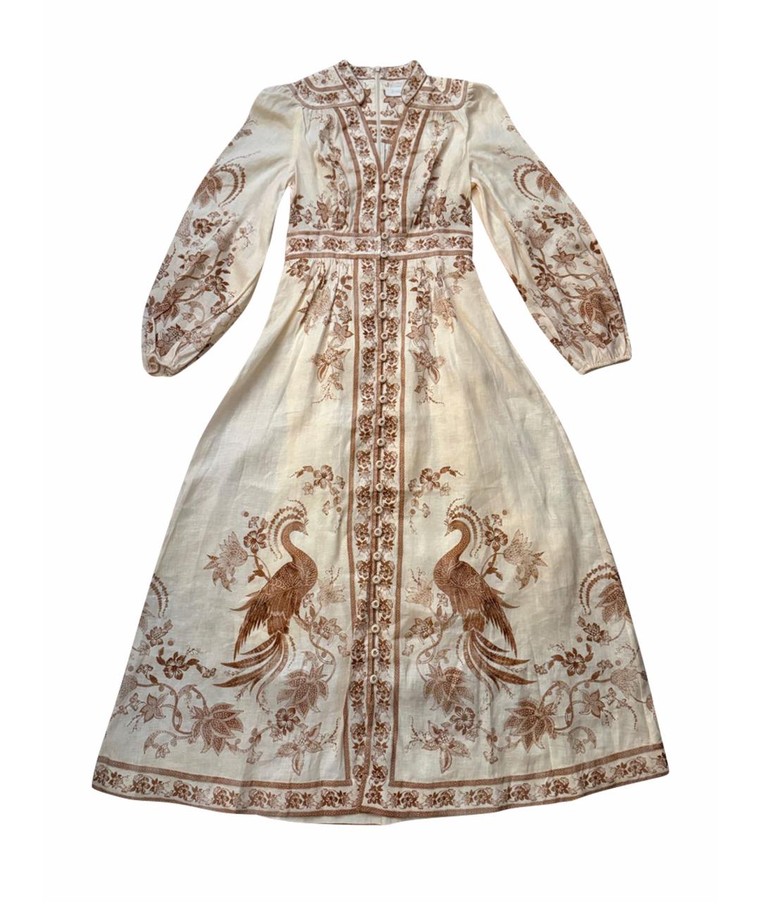 ZIMMERMANN Бежевое льняное повседневное платье, фото 1