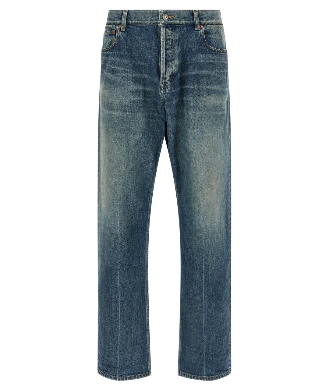 SAINT LAURENT Синие хлопковые прямые джинсы, фото 1