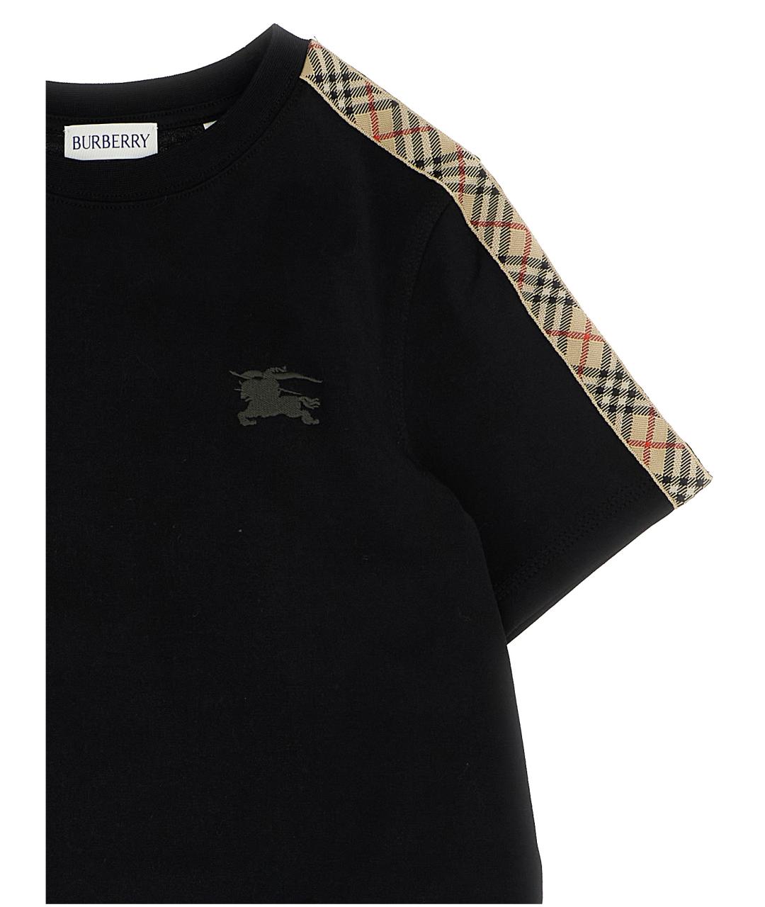 BURBERRY Черная хлопковая детская футболка, фото 3
