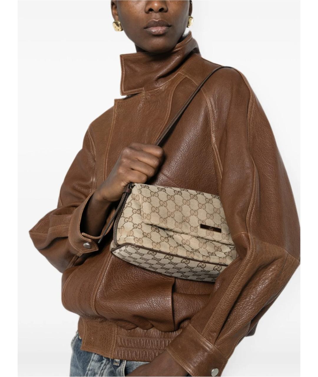 GUCCI Бежевая синтетическая сумка с короткими ручками, фото 5