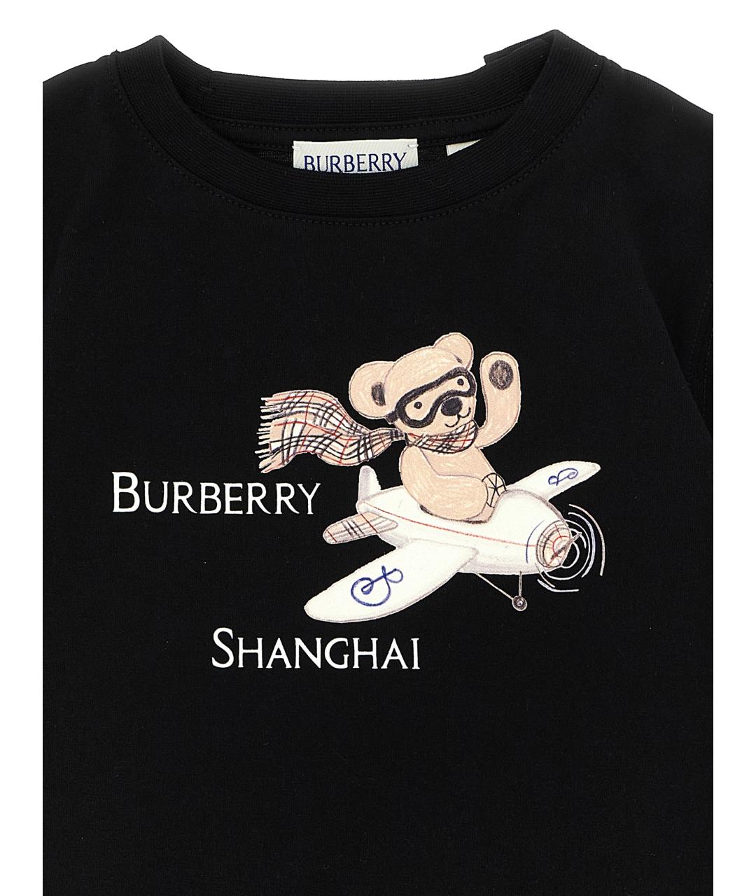 BURBERRY Черная хлопковая детская футболка, фото 3