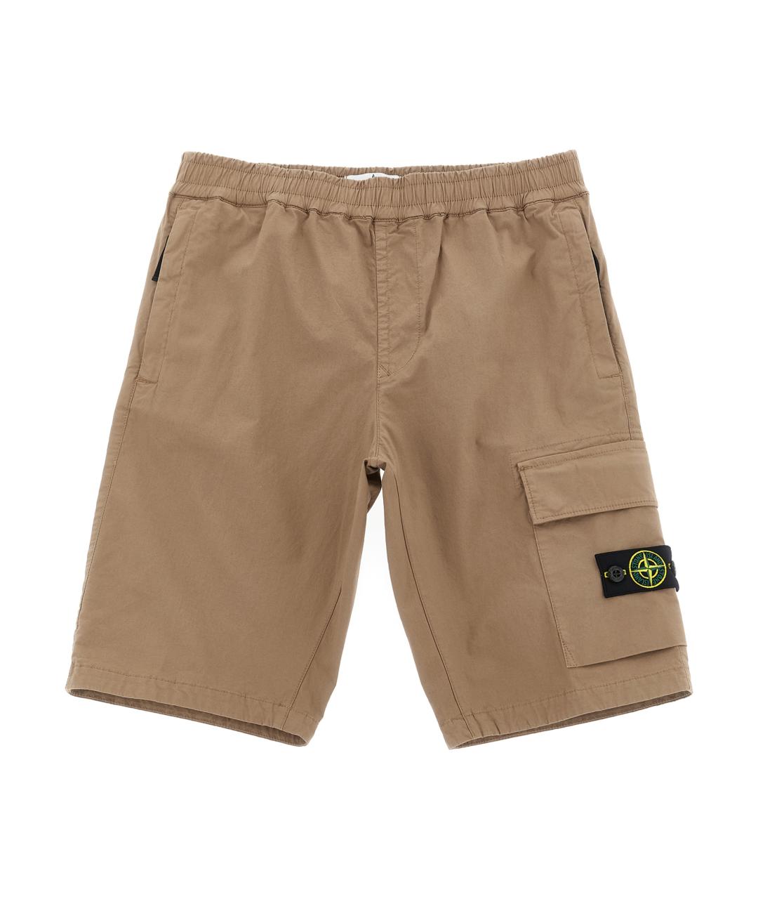 STONE ISLAND JUNIOR Бежевые хлопковые брюки и шорты, фото 1