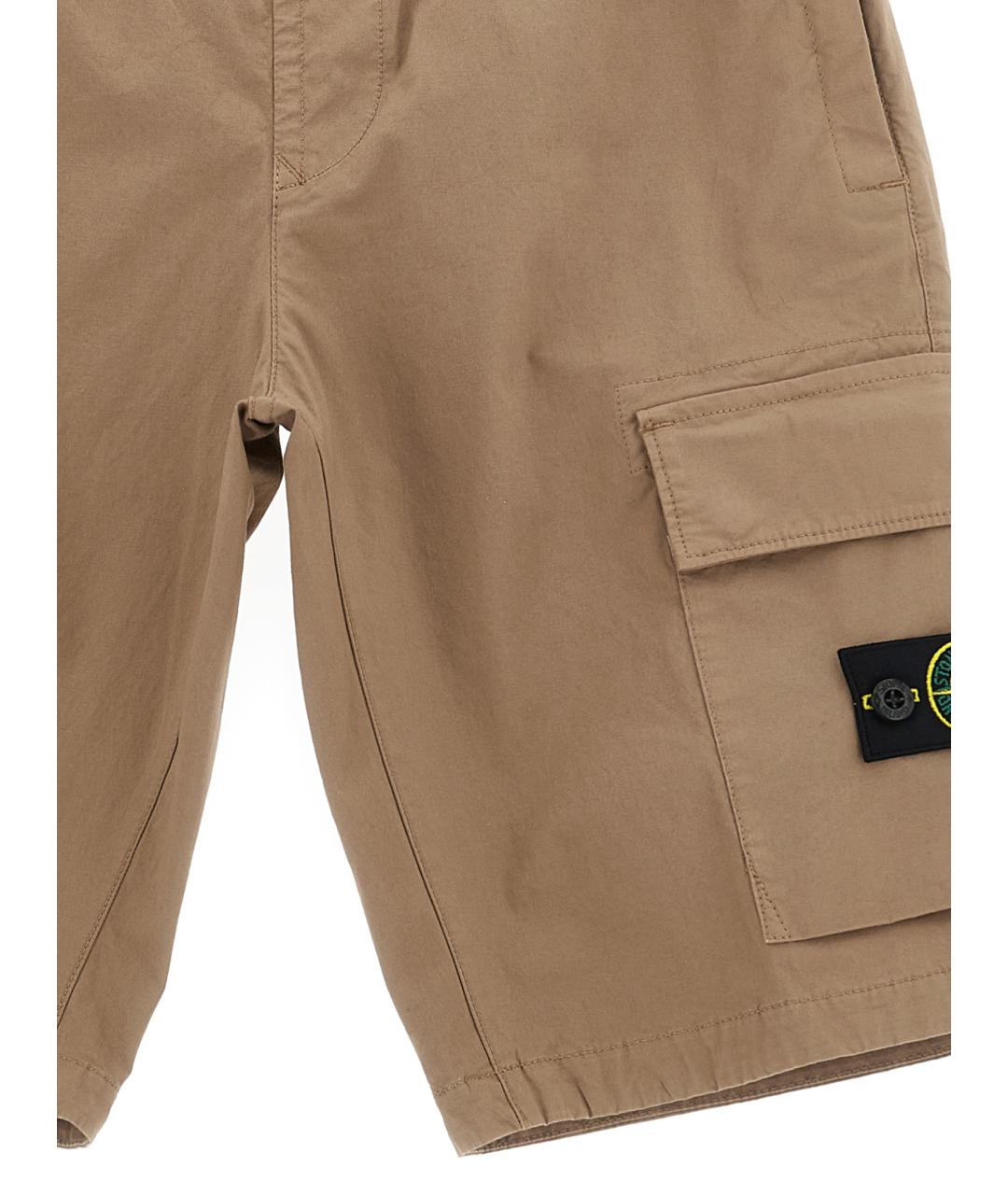 STONE ISLAND JUNIOR Бежевые хлопковые брюки и шорты, фото 3