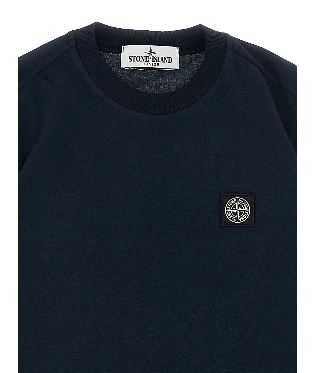 STONE ISLAND JUNIOR Темно-синяя хлопковая детская футболка, фото 3