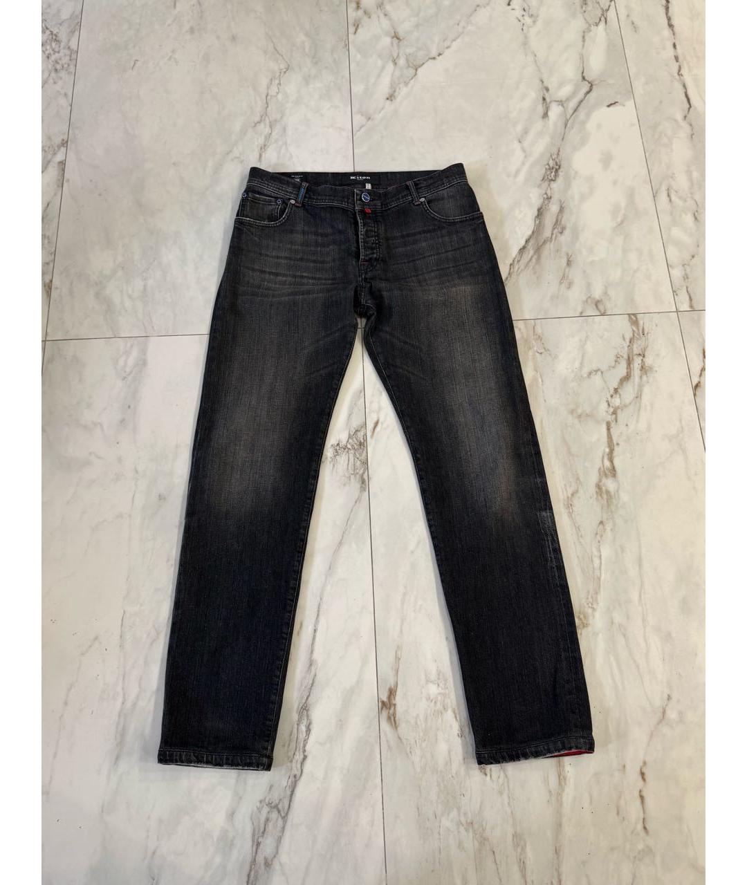 KITON Серые хлопко-эластановые прямые джинсы, фото 5