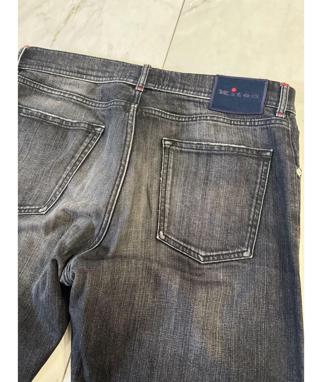 KITON Серые хлопко-эластановые прямые джинсы, фото 4