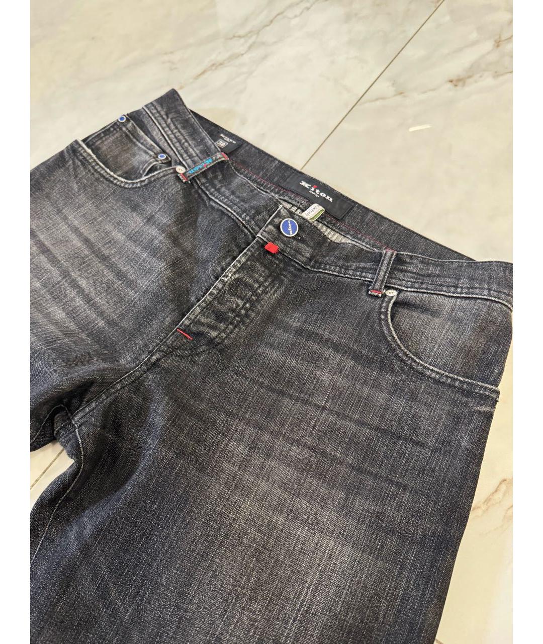 KITON Серые хлопко-эластановые прямые джинсы, фото 3