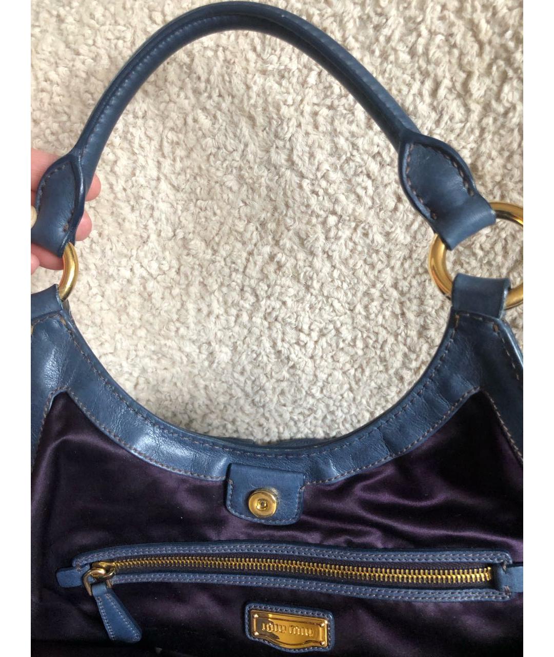 MIU MIU Темно-синяя кожаная сумка с короткими ручками, фото 3