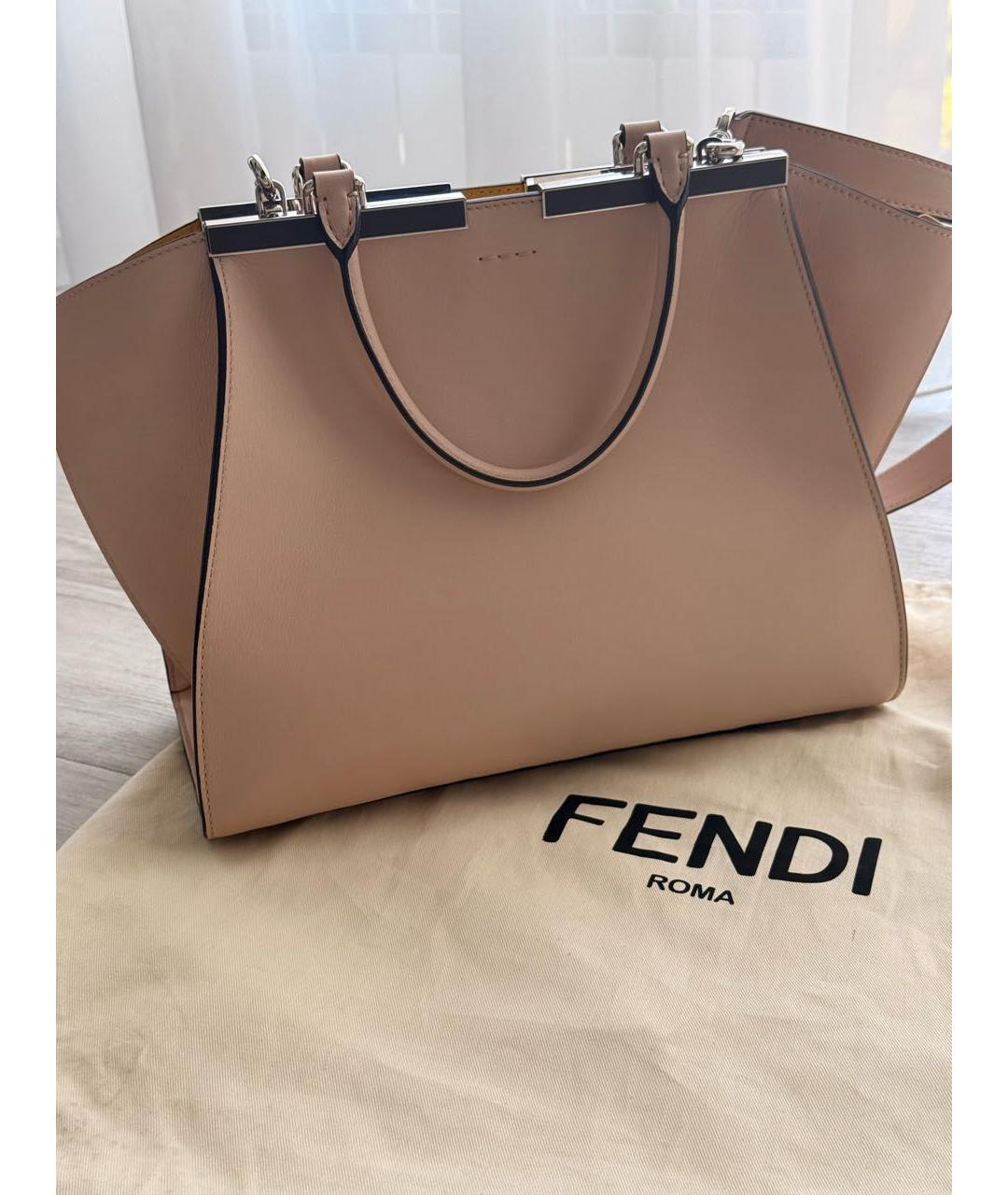 FENDI Бежевая кожаная сумка с короткими ручками, фото 9