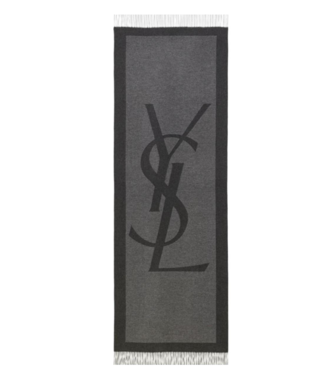 SAINT LAURENT Серый шелковый шарф, фото 4