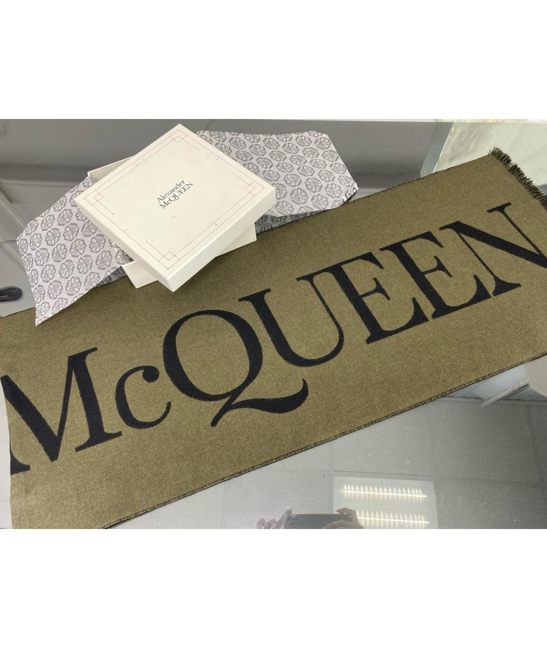 ALEXANDER MCQUEEN Хаки шерстяной шарф, фото 4
