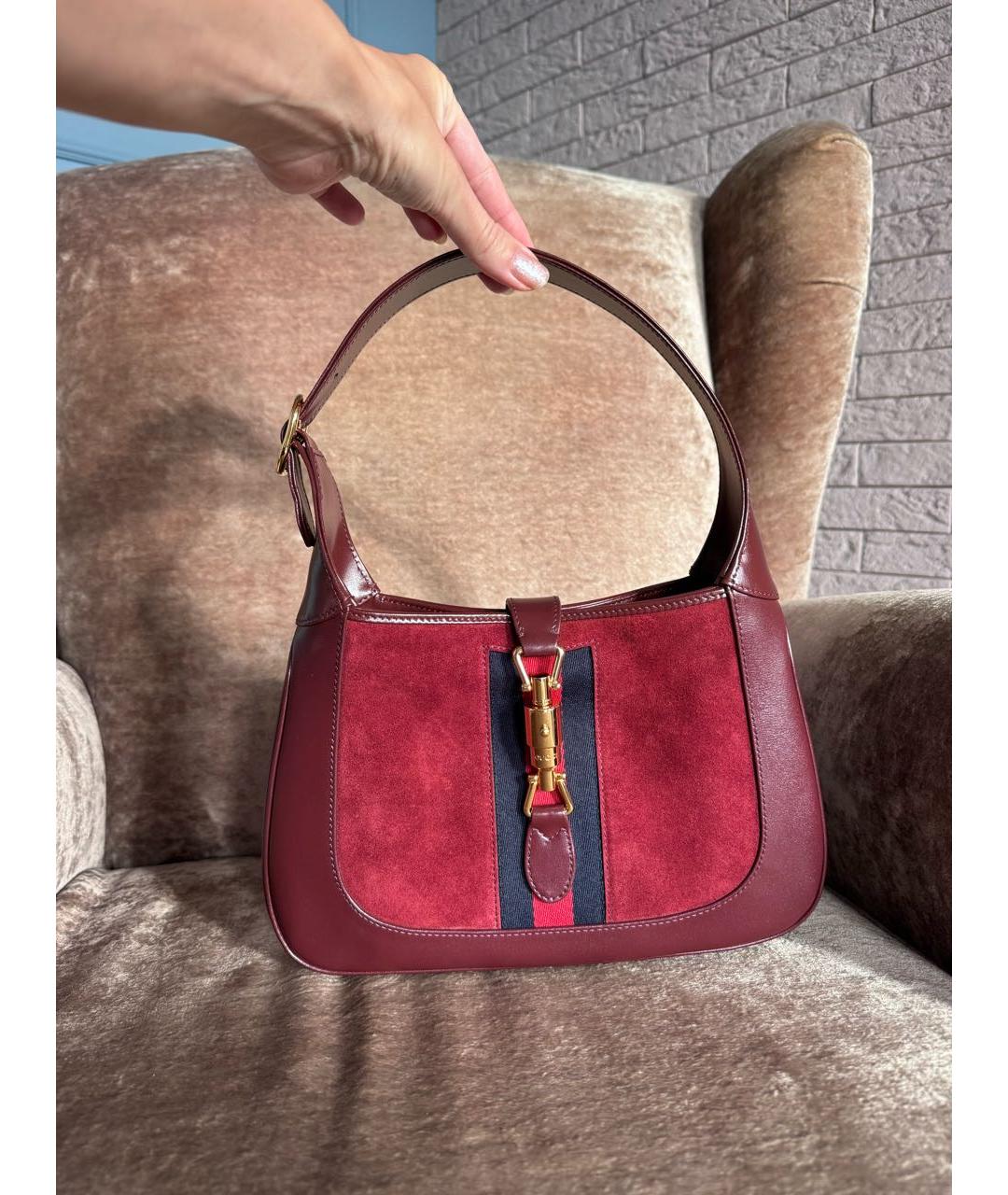 GUCCI Бордовая кожаная сумка через плечо, фото 9