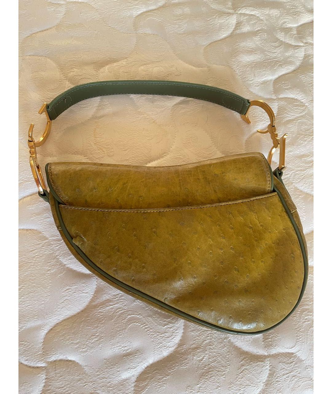 CHRISTIAN DIOR Хаки сумка с короткими ручками из кожи страуса, фото 3