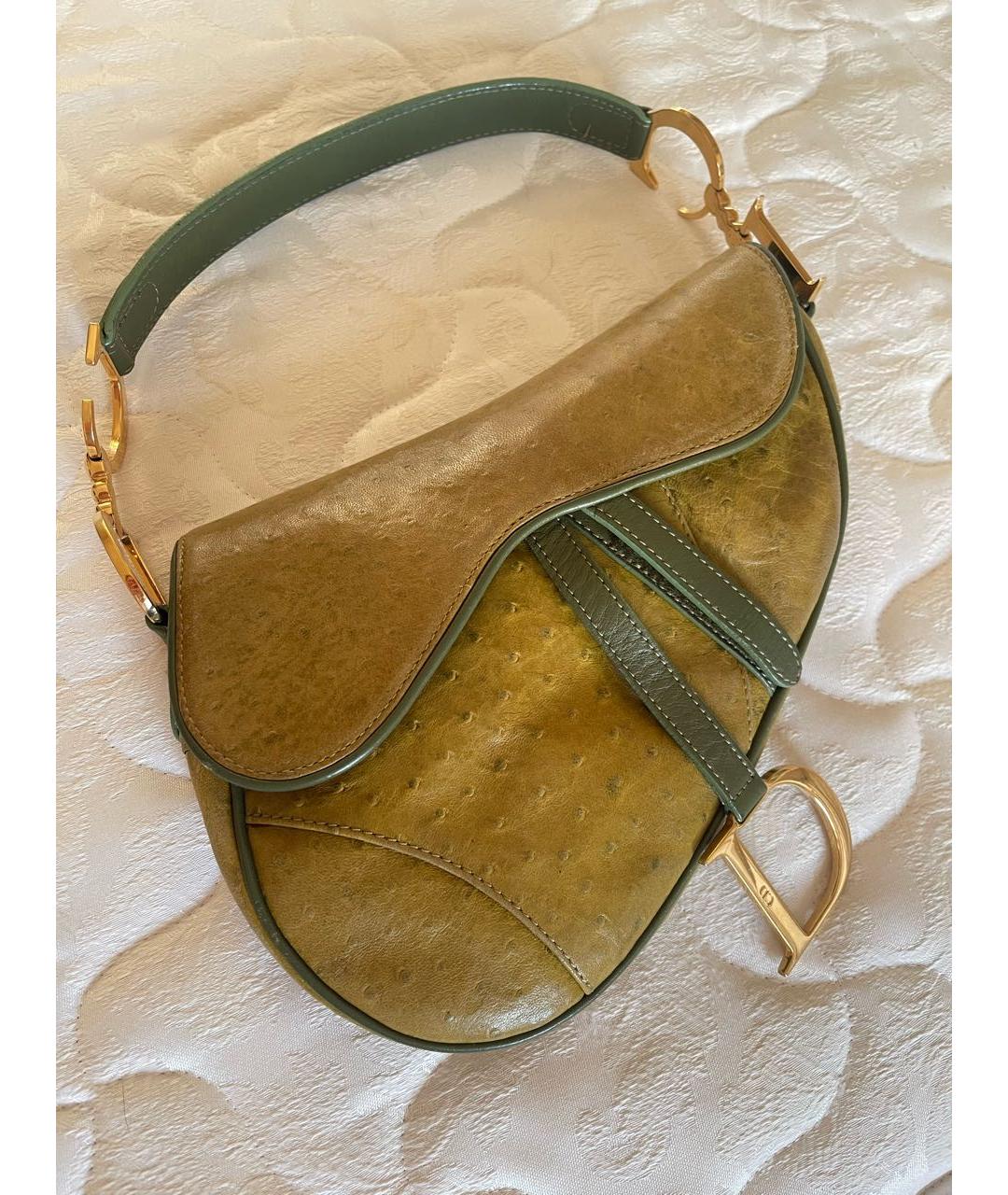 CHRISTIAN DIOR Хаки сумка с короткими ручками из кожи страуса, фото 5