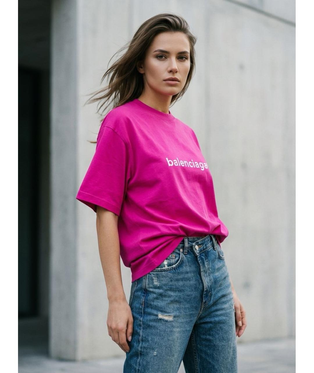 BALENCIAGA Фуксия хлопковая футболка, фото 4