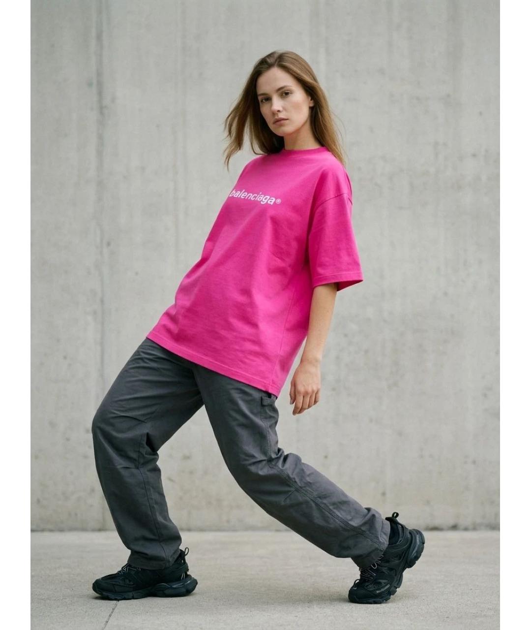 BALENCIAGA Фуксия хлопковая футболка, фото 5