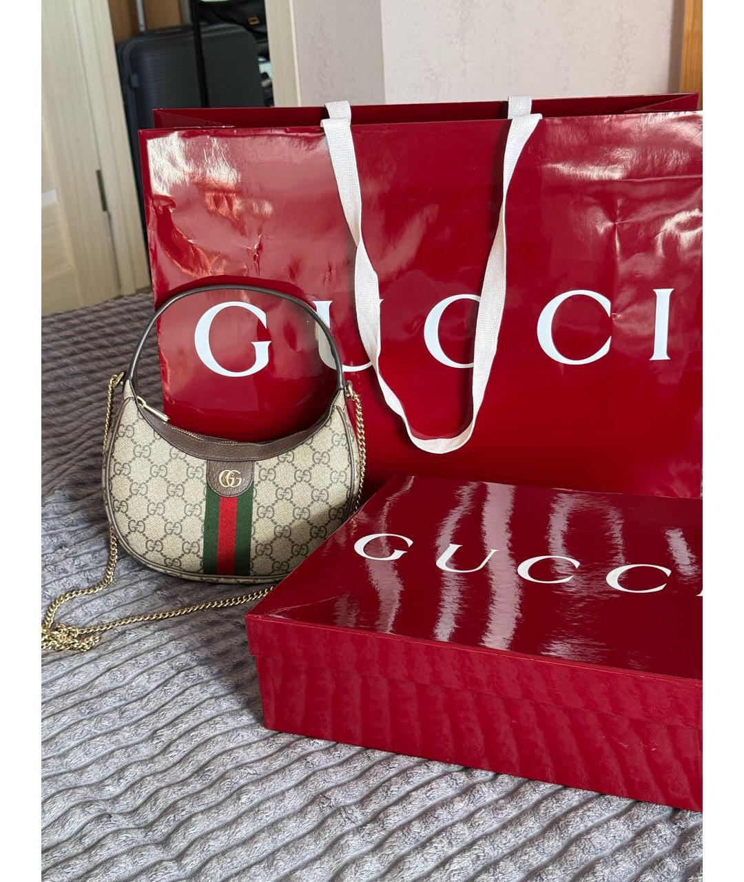 GUCCI Бежевая сумка через плечо из канвы, фото 6